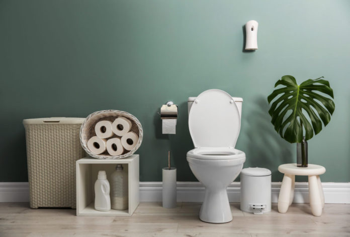 Bathroom,Interior,With,New,Ceramic,Toilet,Bowl