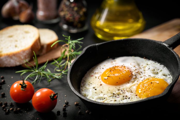 Fried,Eggs,In,A,Frying,Pan,With,Cherry,Tomatoes,And proteína pós-treino
